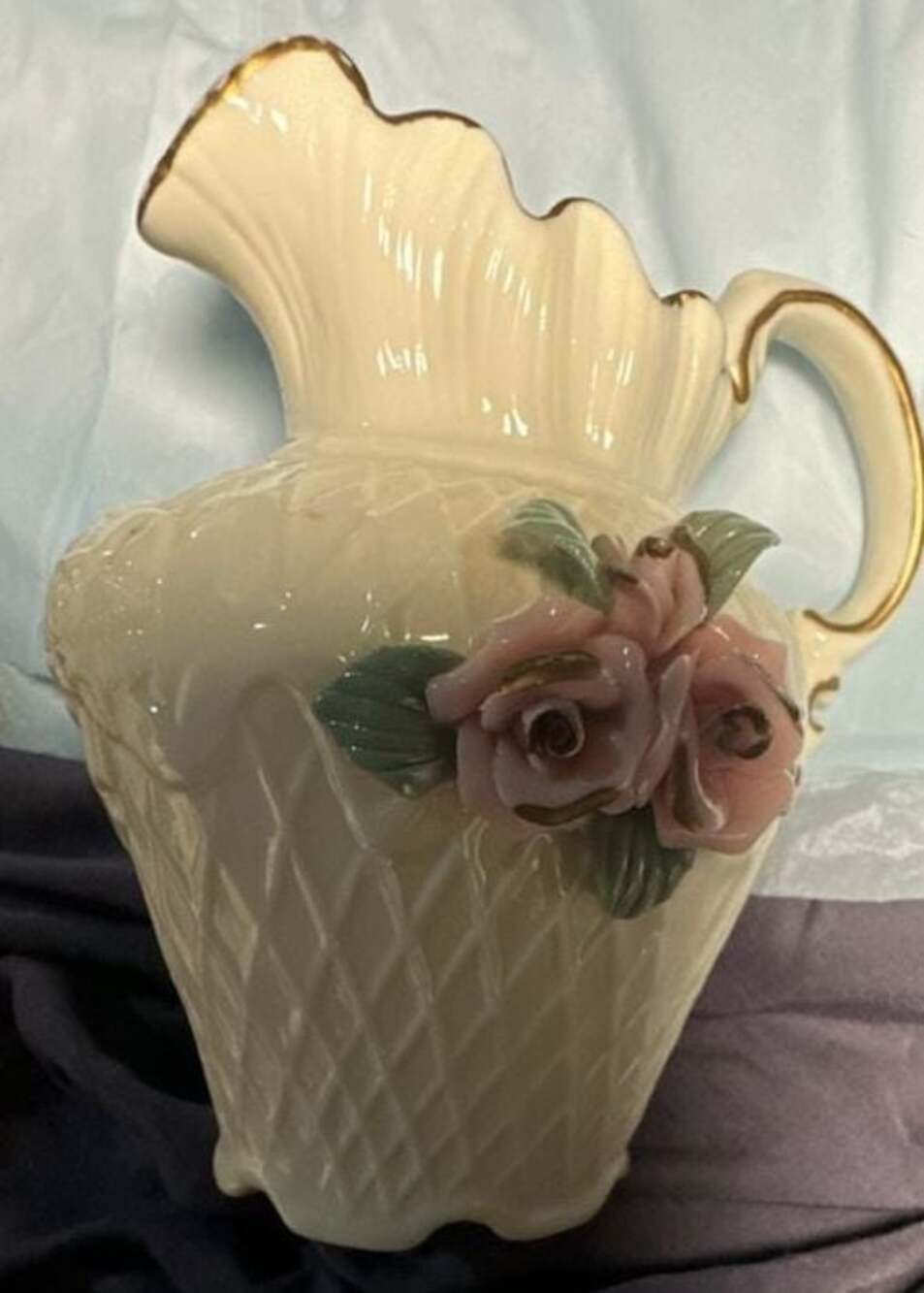 Artmark Porcelain Pitcher with Pink Roses and Gold Accents